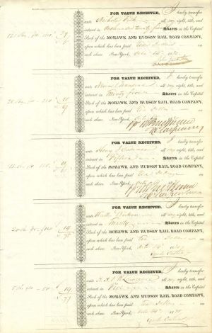 John Jacob Astor signed Mohawk and Hudson Railroad Transfer Uncut Sheet of 5